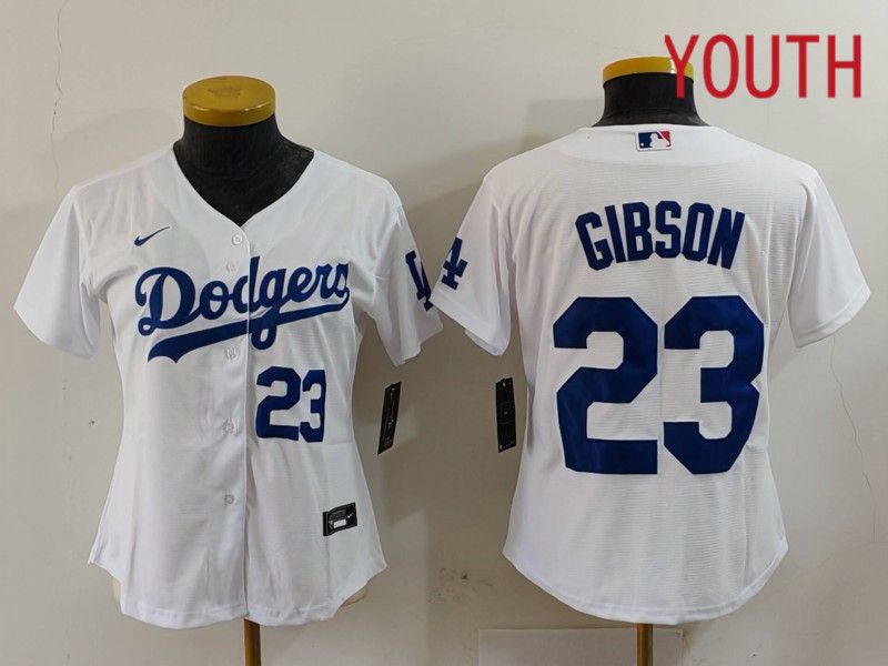 Youth Los Angeles Dodgers #23 Gibson White Nike Game 2024 MLB Jersey style 4->women mlb jersey->Women Jersey